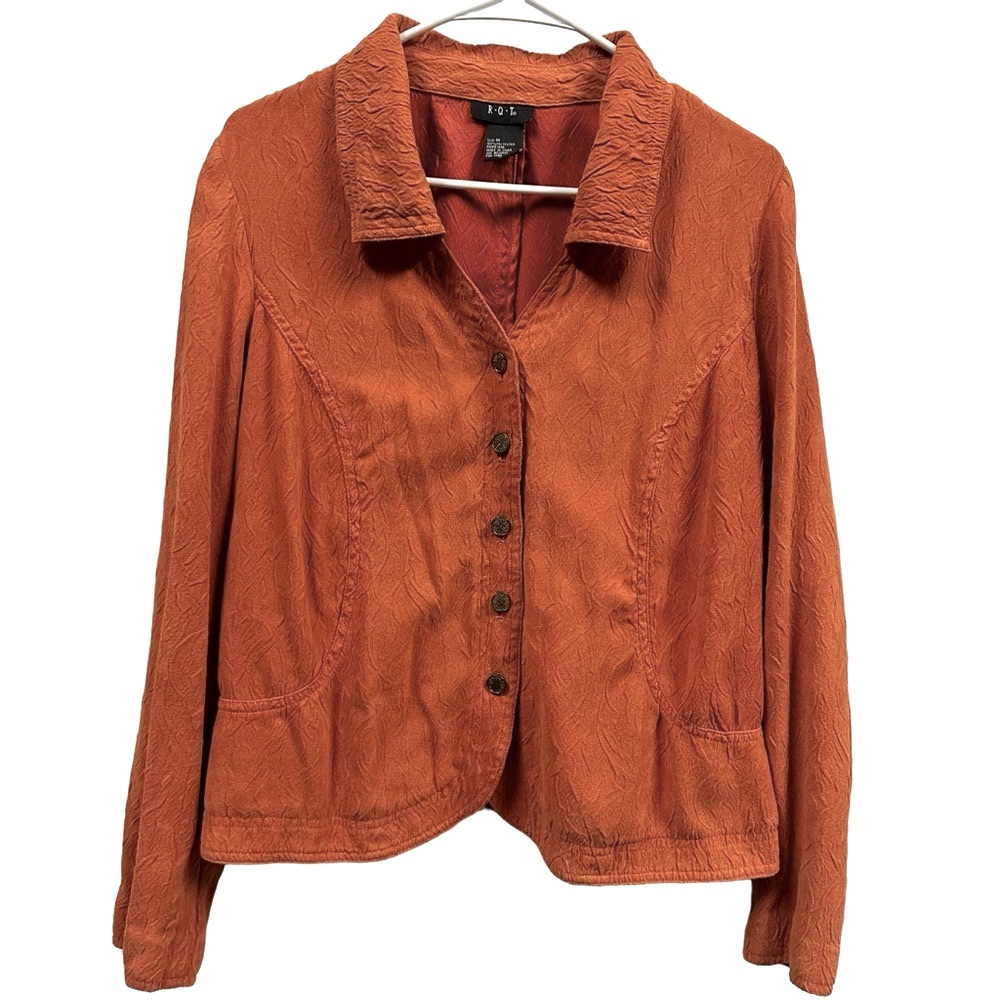 RQT Vintage Lightweight Sueded Orange Button Up V Neck Collared Shirt Jacket M